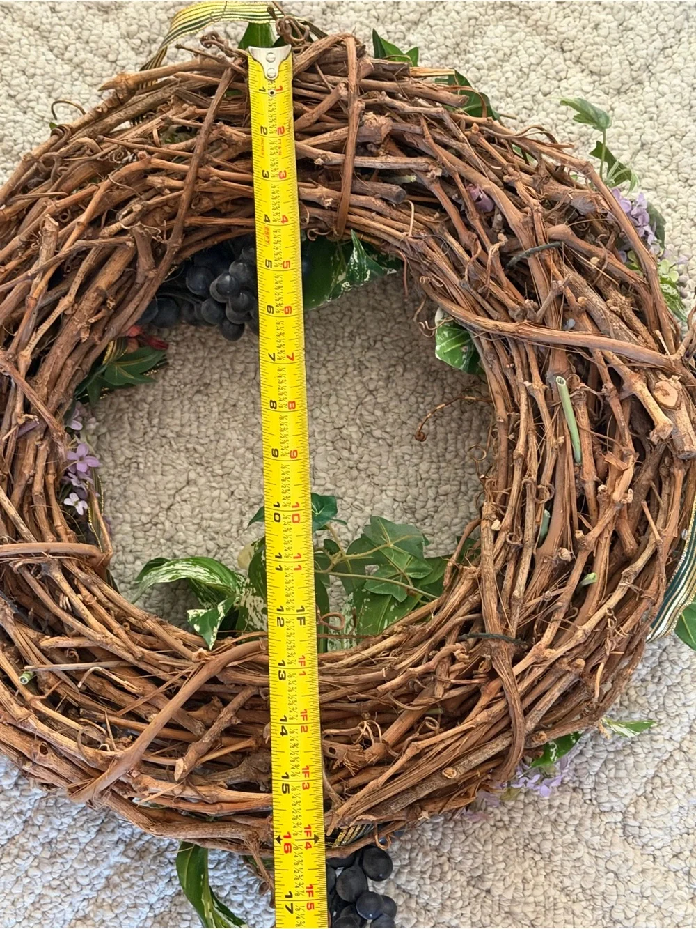 Faux floral grapes grapevine wreath purple green gold
